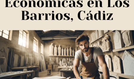 Una imagen amplia que muestra a un atractivo cantero de mármol, hombre o mujer, trabajando en su taller, creando placas de lápida tradicionales para nichos funerarios en las paredes. El taller debe contener elementos propios de un taller de marmolista de Los Barrios, Cádiz, como losas de mármol, herramientas de corte y polvo en el aire. Las placas de las lápidas deben tener varias formas y tamaños, y algunas deben tener inscripciones grabadas. El entorno debe ser un taller concurrido y con signos visibles de mampostería. Incluye la siguiente URL en la descripción de la imagen: https://www.lapidascadiz.com/