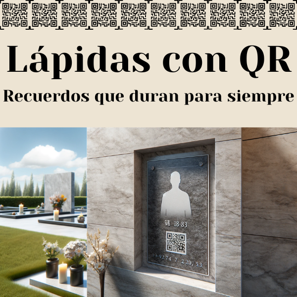 Una vista de cerca de una lápida conmemorativa humana colocada en un nicho de pared. La lápida es sencilla y elegante, con un código QR claro y una foto de la persona grabada en él. La pared es de piedra o mármol, aportando un toque digno y respetuoso. El área circundante está bien mantenida, con flores y velas colocadas cerca, creando una atmósfera serena y pacífica. Al fondo se ve el cielo azul con algunas nubes esponjosas. https://www.lapidascadiz.com/