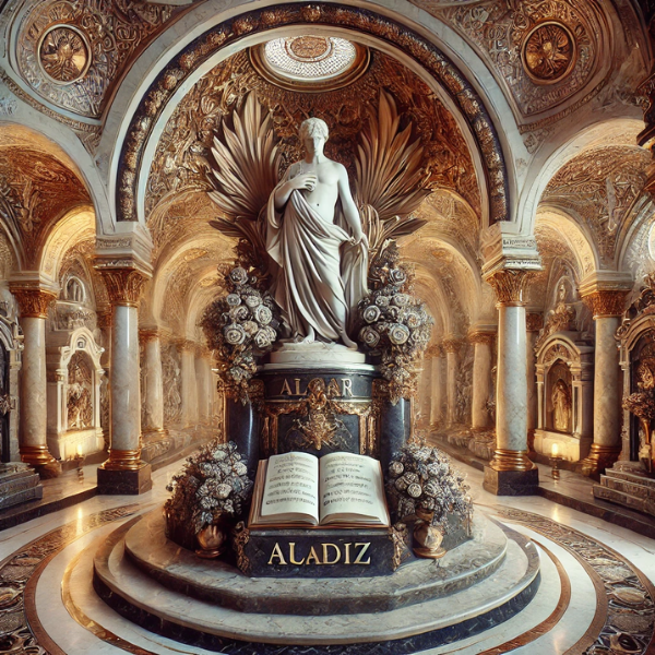 Imagen hiperrealista de una impresionante escultura en una tumba o mausoleo situado en un cementerio que parece la localidad de Algar, Cádiz. La tumba está decorada con materiales nobles como bronce, mármol, granito y piedra, que reflejan solemnidad y elegancia. La escultura puede incluir un libro de mármol, un busto o flores que evocan el recuerdo de un ser querido. El entorno es apacible y reverente, con detalles finamente elaborados que muestran la habilidad de un cantero experimentado. La atmósfera general es serena, llena de respeto y recuerdo.
https://www.lapidascadiz.com/